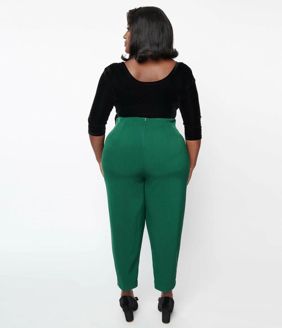 New Arrivals! Unique Vintage Plus Size Emerald Front Pleat Pants