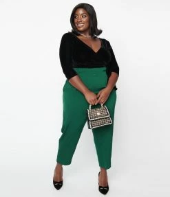 New Arrivals! Unique Vintage Plus Size Emerald Front Pleat Pants