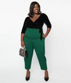 New Arrivals! Unique Vintage Plus Size Emerald Front Pleat Pants