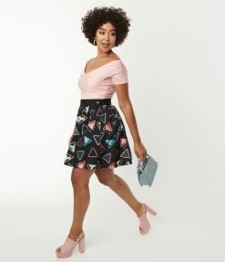 New Arrivals! Sixteen Candles X Unique Vintage Love Triangle Print Flare Skirt