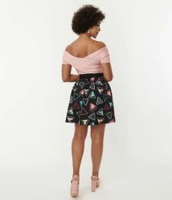New Arrivals! Sixteen Candles X Unique Vintage Love Triangle Print Flare Skirt