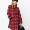 Unique Vintage Red & Navy Plaid Peacoat New Arrivals!