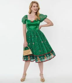 Clothing Unique Vintage Green Gingerbread Sprinkles Swing Dress