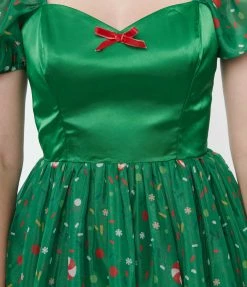 Clothing Unique Vintage Green Gingerbread Sprinkles Swing Dress