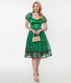 Clothing Unique Vintage Green Gingerbread Sprinkles Swing Dress