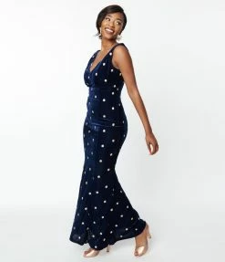 New Arrivals! Unique Vintage Navy Velvet & Cream Florals Goldwyn Gown