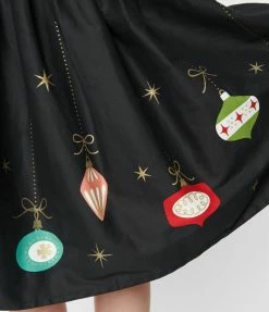 Unique Vintage Black & Glitter Ornament Gellar Swing Skirt