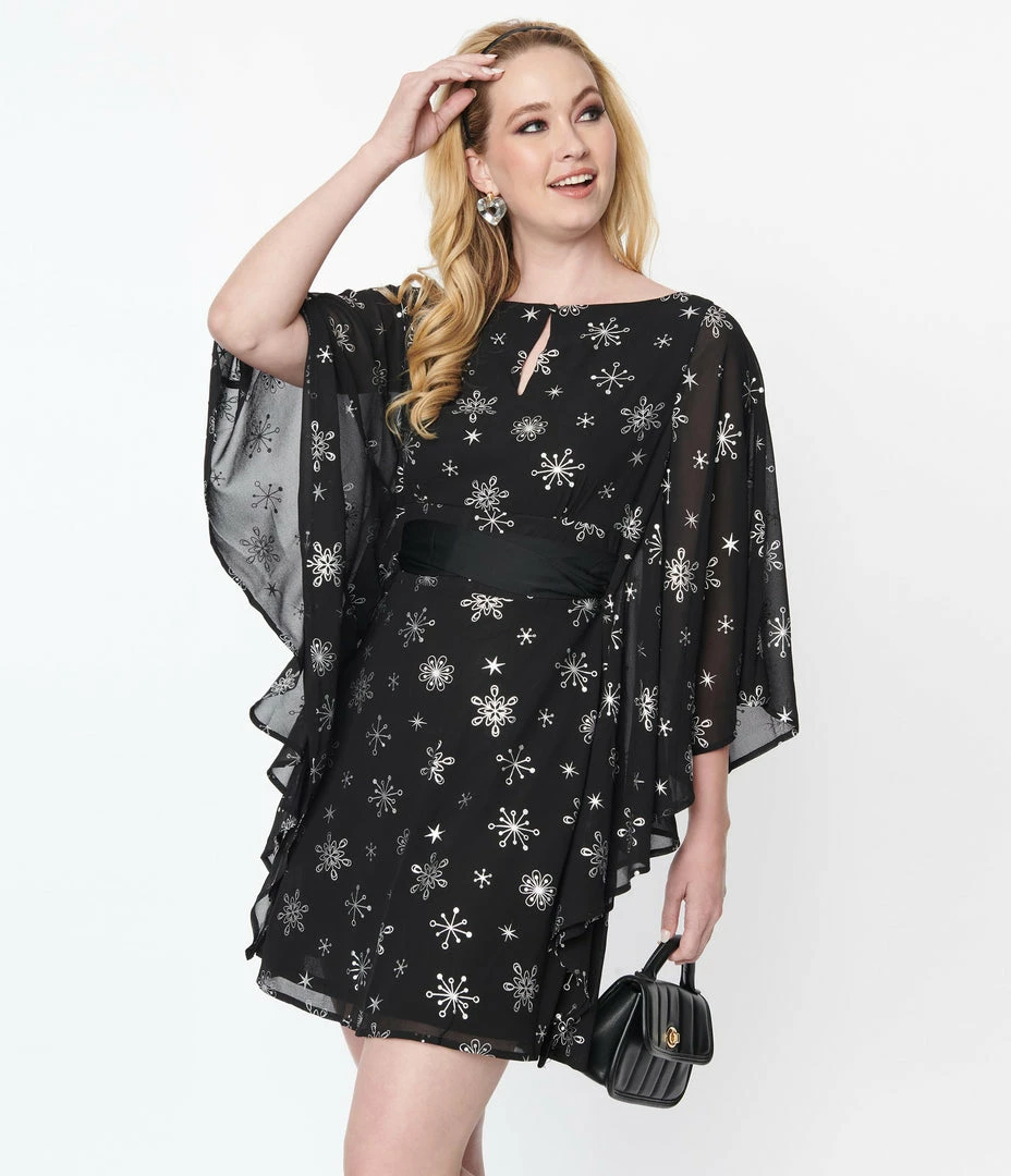 Clothing Smak Parlour Black & Silver Snowflake Social Climber Caftan