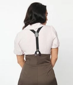 Unique Vintage Dusty Rose Gingham & Heart Print Blouse