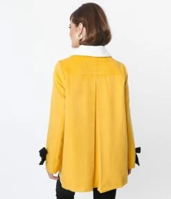 Smak Parlour Mustard & Black Bows Topper Coat Clothing