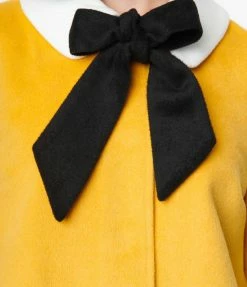 Smak Parlour Mustard & Black Bows Topper Coat Clothing