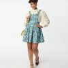 Unique Vintage Sage Green & Mushroom Print Brionne Pinafore Skirt New Arrivals!