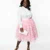 New Arrivals! Unique Vintage Plus Size Pink & Foil Hearts Sweetie Pie Swing Skirt