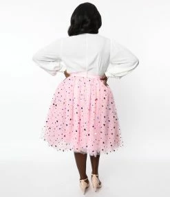 New Arrivals! Unique Vintage Plus Size Pink & Foil Hearts Sweetie Pie Swing Skirt
