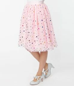 Unique Vintage Pink & Foil Hearts Sweetie Pie Swing Skirt