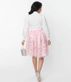 Unique Vintage Pink & Foil Hearts Sweetie Pie Swing Skirt