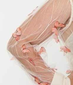 Unique Vintage Plus Size Ivory & Butterfly Mesh Gwen Blouse