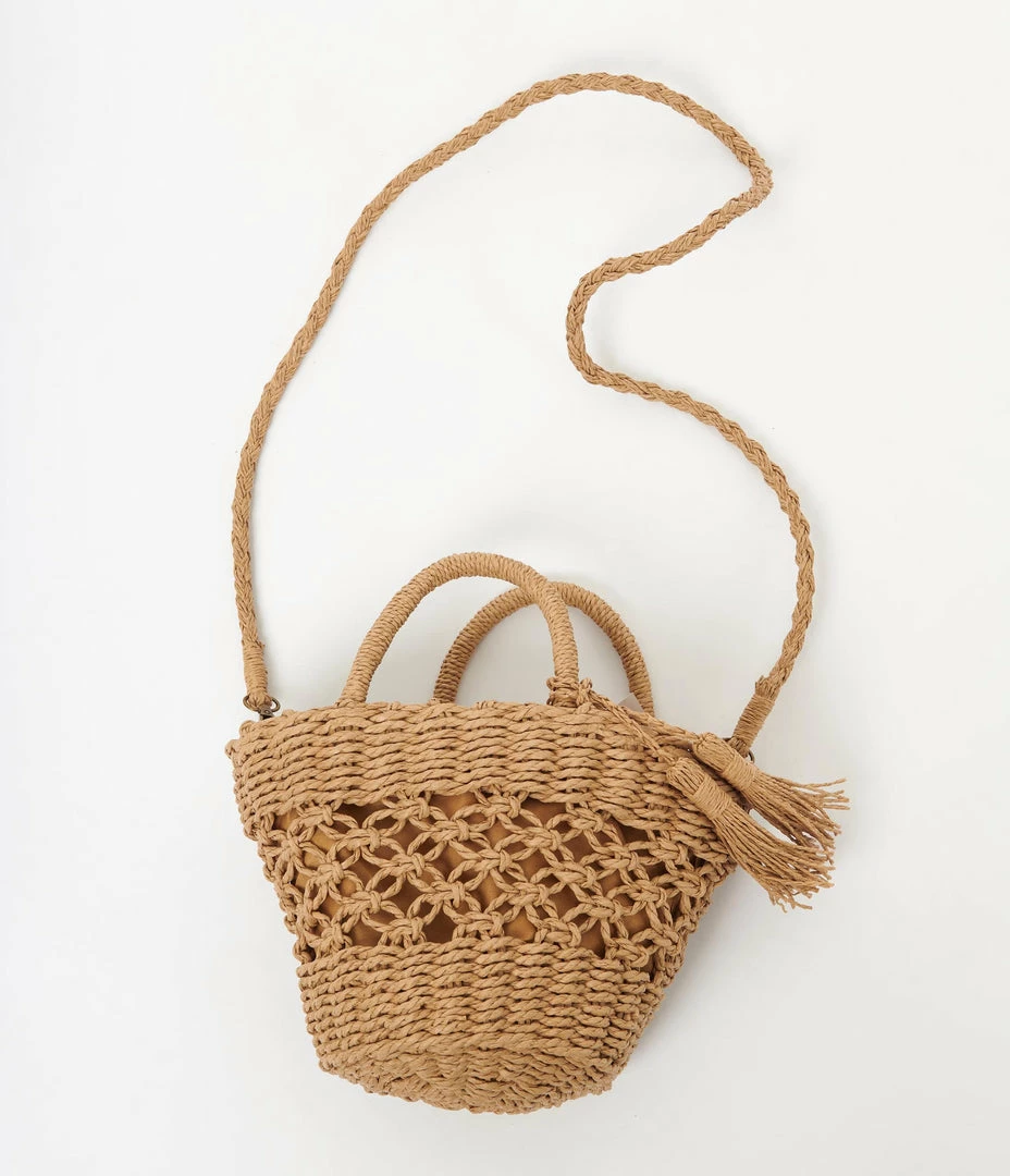 Anarchy Street Handbags Tan Braided Straw Tote Handbag