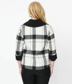 Unique Vintage Black & White Plaid Ahoy There Short Swing Coat