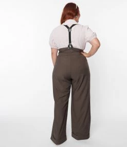 Unique Vintage Plus Size Charcoal Grey Thelma Suspender Pants New Arrivals!