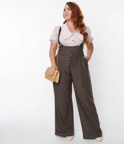 Unique Vintage Plus Size Charcoal Grey Thelma Suspender Pants New Arrivals!