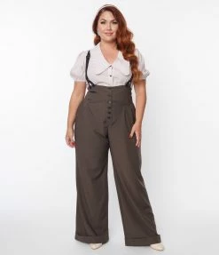 Unique Vintage Plus Size Charcoal Grey Thelma Suspender Pants New Arrivals!