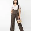Unique Vintage Charcoal Grey Thelma Suspender Pants Clothing