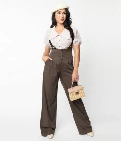 Unique Vintage Charcoal Grey Thelma Suspender Pants Clothing