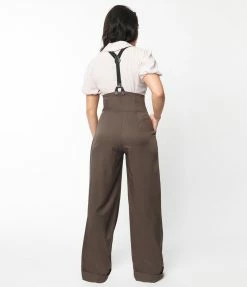 Unique Vintage Charcoal Grey Thelma Suspender Pants Clothing