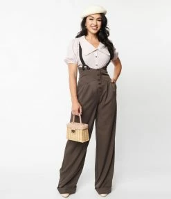 Unique Vintage Charcoal Grey Thelma Suspender Pants Clothing
