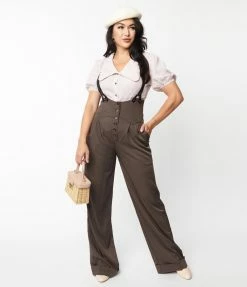 Unique Vintage Charcoal Grey Thelma Suspender Pants Clothing