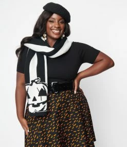 Pop Soda Hell Bunny Black & White Stripes & Jack O Lantern Scarf Gloves & Scarves