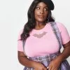 Pop Soda Hell Bunny Plus Size Pink & Mesh Bat Keyhole Knit Top