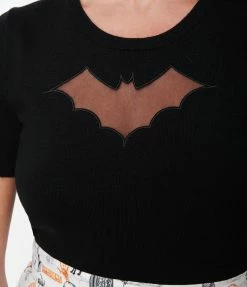 Pop Soda Hell Bunny Black & Mesh Bat Keyhole Knit Top