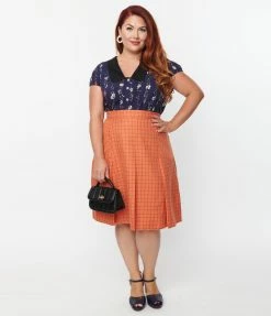 Pop Soda Hell Bunny Plus Size Orange Plaid Zora Mini Skirt