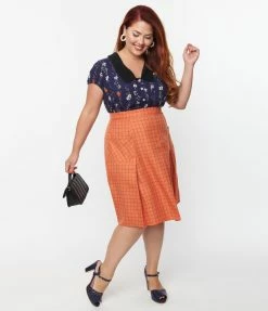Pop Soda Hell Bunny Plus Size Orange Plaid Zora Mini Skirt