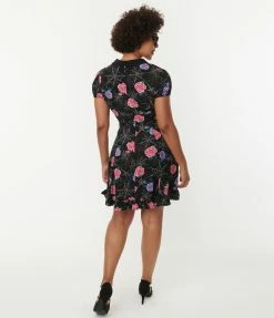 Pop Soda Sale Hell Bunny Black Spiderweb & Roses Eloise Mini Dress