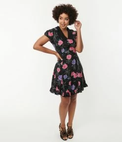 Pop Soda Sale Hell Bunny Black Spiderweb & Roses Eloise Mini Dress