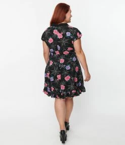 Pop Soda Hell Bunny Plus Size Black Spiderweb & Roses Eloise Mini Dress