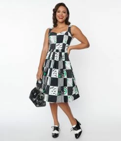 Pop Soda Hell Bunny Black & White Spooky Checks Swing Dress