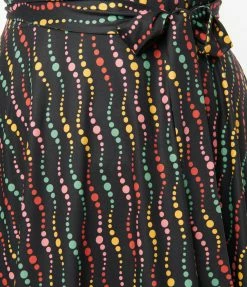 New Arrivals! Unique Vintage Plus Size Black & Rainbow Dots Fit & Flare Dress