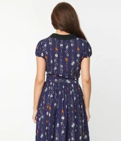 Pop Soda Hell Bunny Navy Floral Print Asta Blouse Trending