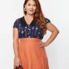 Pop Soda Trending Hell Bunny Plus Size Navy Floral Print Asta Blouse