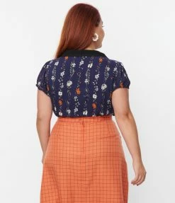 Pop Soda Trending Hell Bunny Plus Size Navy Floral Print Asta Blouse
