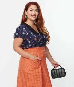 Pop Soda Trending Hell Bunny Plus Size Navy Floral Print Asta Blouse