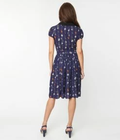 Pop Soda Hell Bunny Navy Floral Print Asta Midi Skirt Trending