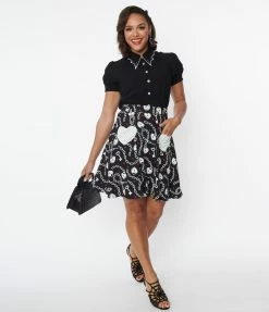 Pop Soda Clothing Hell Bunny Black & White Heart Lock Mini Skirt