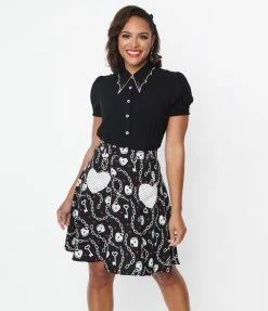 Pop Soda Clothing Hell Bunny Black & White Heart Lock Mini Skirt