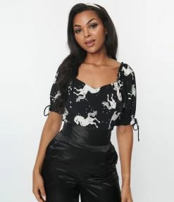 Pop Soda Hell Bunny Black & White Unicorn Sulivan Top