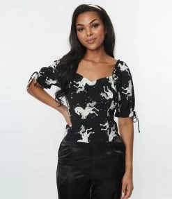 Pop Soda Hell Bunny Black & White Unicorn Sulivan Top